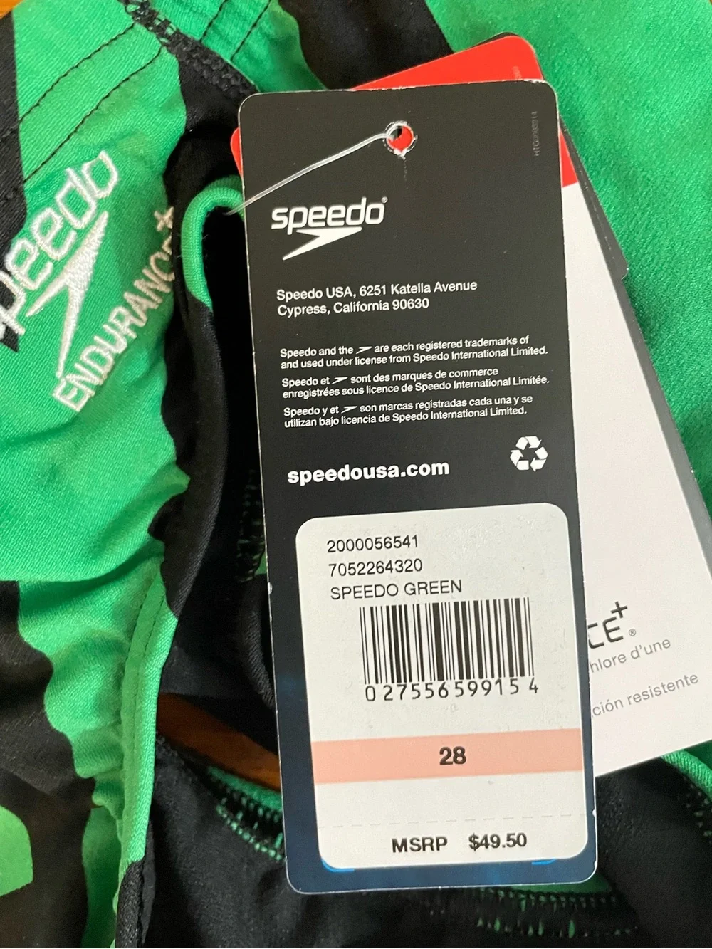 Speedo Men’s/Youth Swim Dive Brief Size 28 Green & Black Endurance NWT